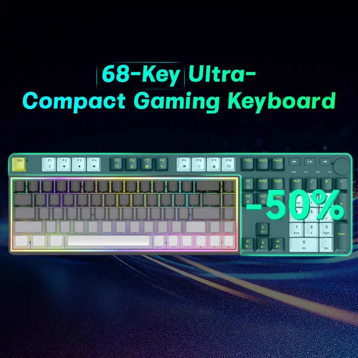 مبادلة ساخنة 68 مفتاح لوحة مفاتيح للألعاب PBT . Hot Swap 68 Keys Gaming Keyboard PBT Side Printed