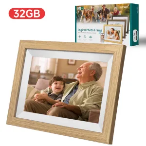 10.1-Inch Wooden Frame WiFi Digital Photo Frame | 32GB Storage | IPS Touchscreen | App Remote Sharing
