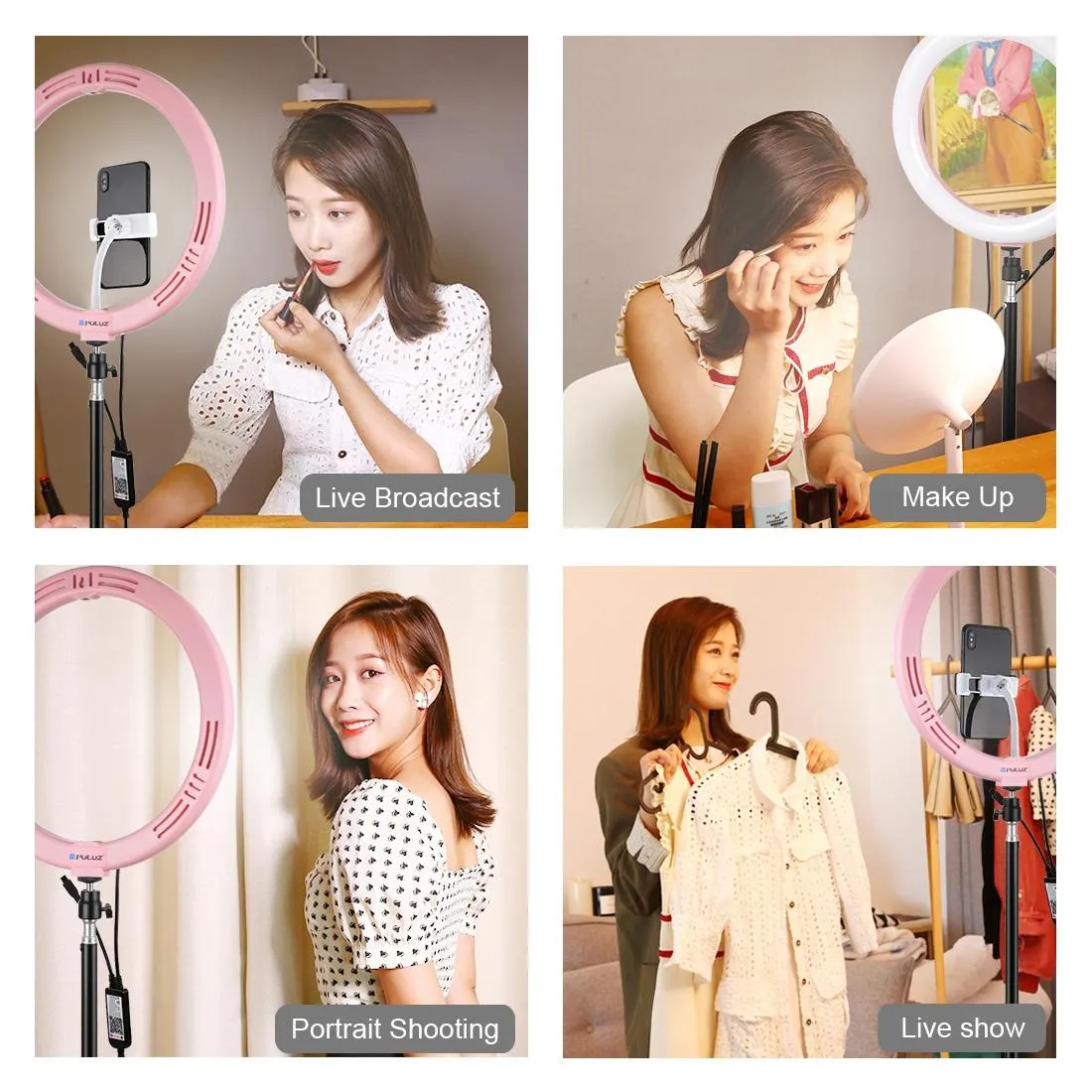 11.8" Dual-Temp LED Ring Light with Tripod & Remote | Pink