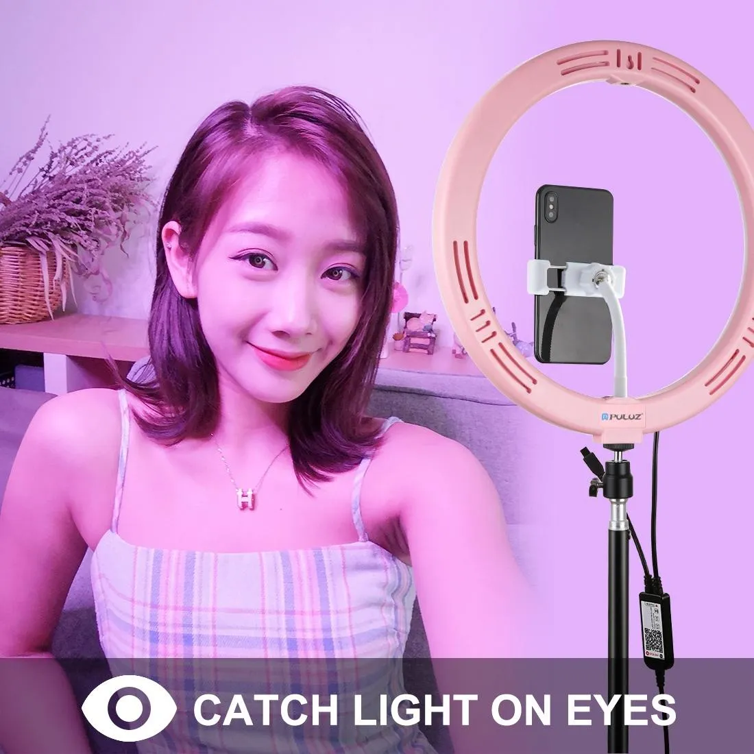 11.8" Dual-Temp LED Ring Light with Tripod & Remote | Pink