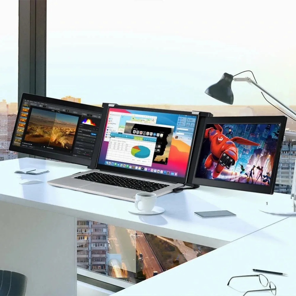 13.3 Inch FOPO Triple Portable Monitor 1080P FHD IPS Triple Monitor Laptop Screen Extender for 15"-17" Laptops