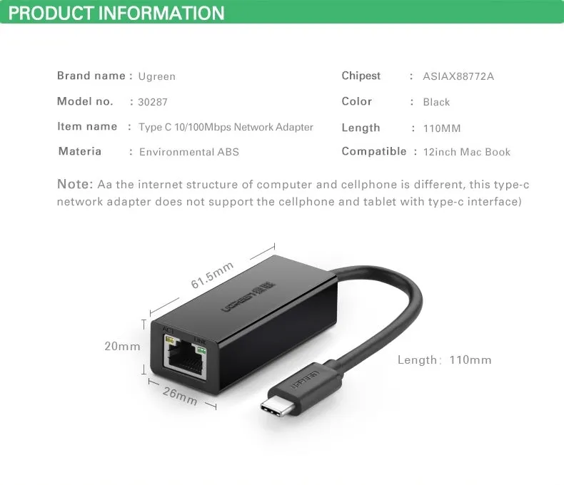30287 USB-C 10/100Mbps Ethernet Adapter