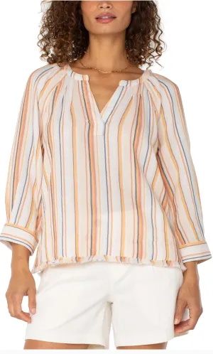 3/4 Sleeve Raglan Top W/ Fray Hem