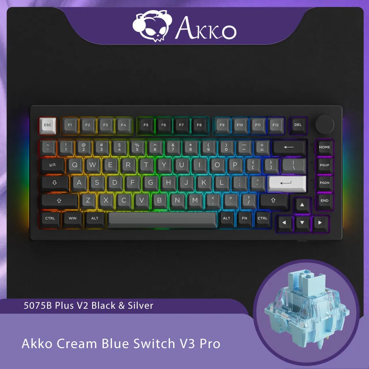 Akko 5075B Plus V2 75% Mechanical Gaming Keyboard 3/5 Pin Hot Swap Three-Modes RGB 2.4GHz Wireless/USB Type-C/Bluetooth 5.0