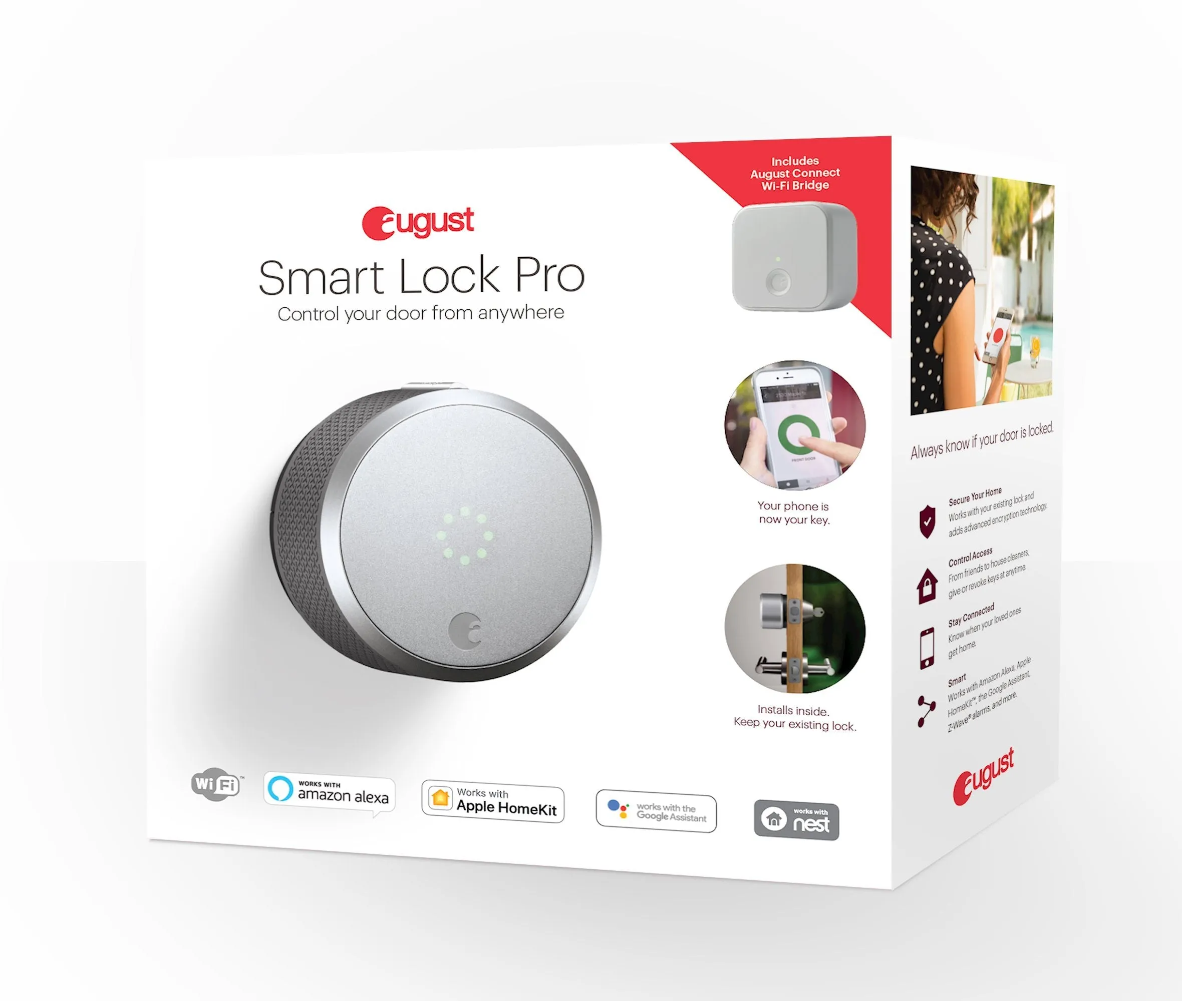 August Smart Lock Pro   Connect, 3rd gen technology - Silver, works with Alexa