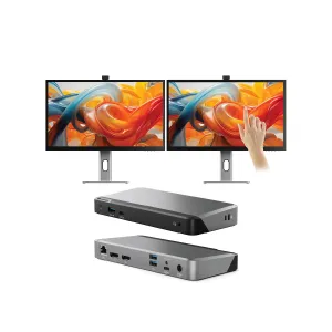 Clarity Pro Touch 27" UHD 4K Monitor with 65W PD, Webcam and Touchscreen (Pack of 2)   DX2 Dual 4K Display Universal Docking Station – with 65W Power Delivery