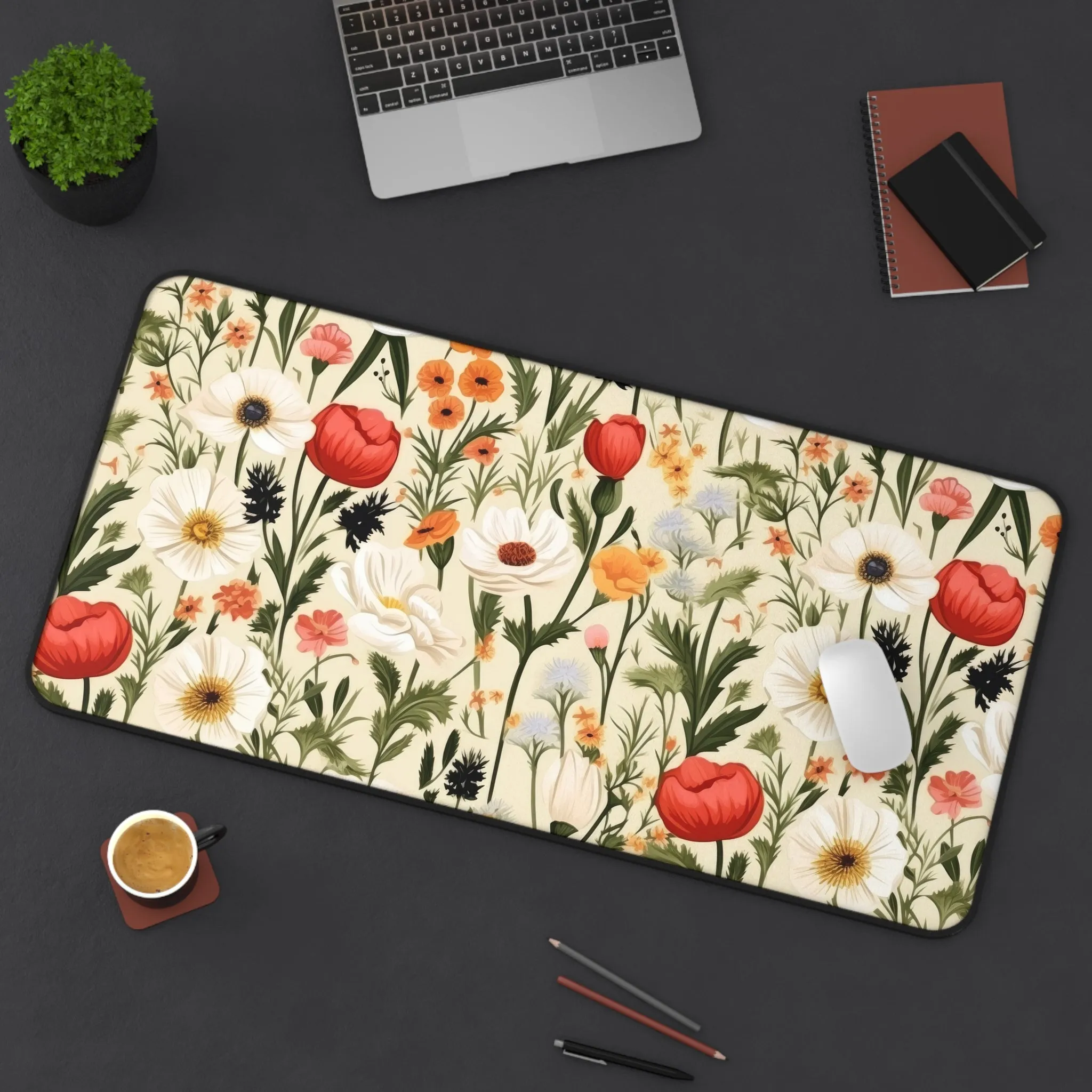 Cottagecore Wildflower Red Poppies Laptop Computer Desk Mat Mousepad