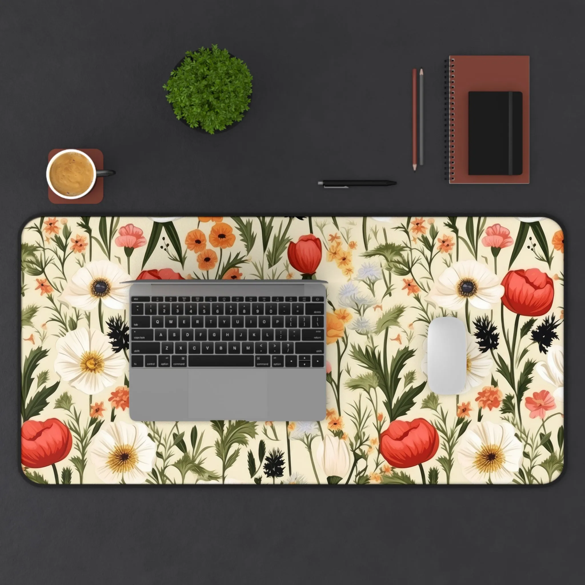 Cottagecore Wildflower Red Poppies Laptop Computer Desk Mat Mousepad