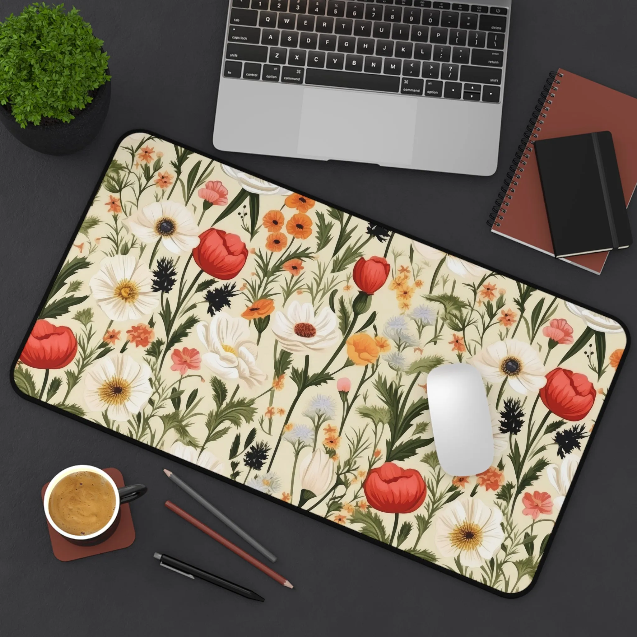 Cottagecore Wildflower Red Poppies Laptop Computer Desk Mat Mousepad