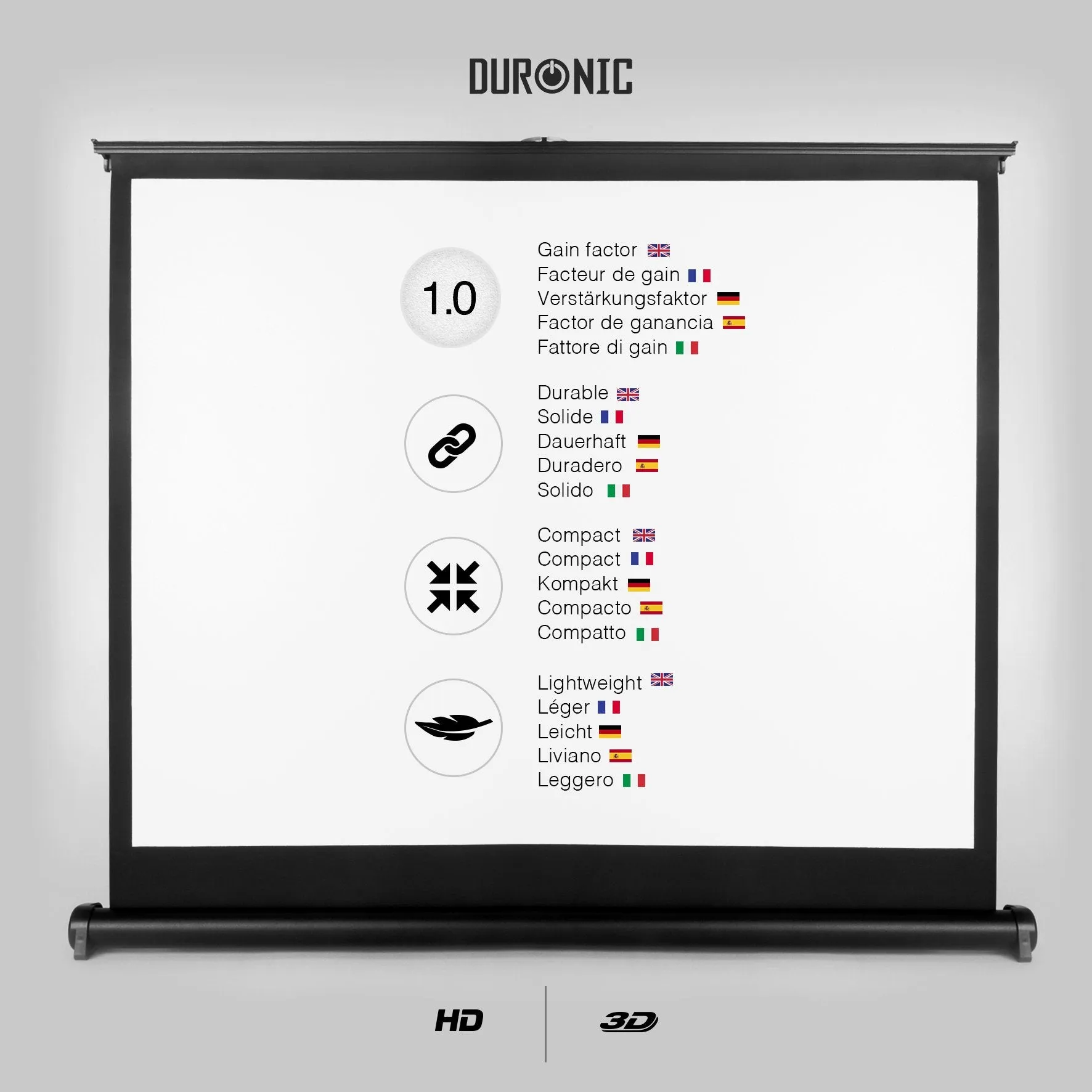 Duronic Projector Screen DPS50 /43, Portable 50” Desktop Projection Screen for School Home Theatre, Table-Top projector screen with 4:3 Ratio