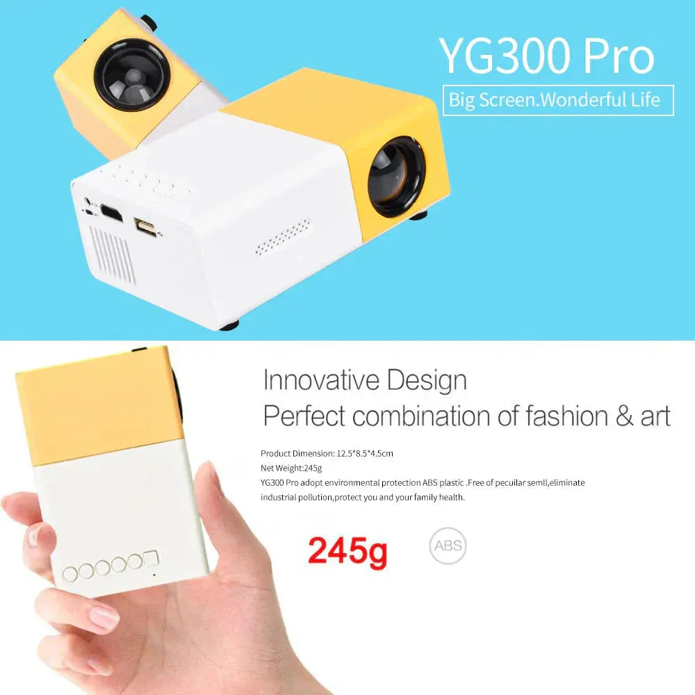 Mini Projector  1080P Full HD Support, Portable LED Projector, 4K Video Playback, Multiple Connectivity Options