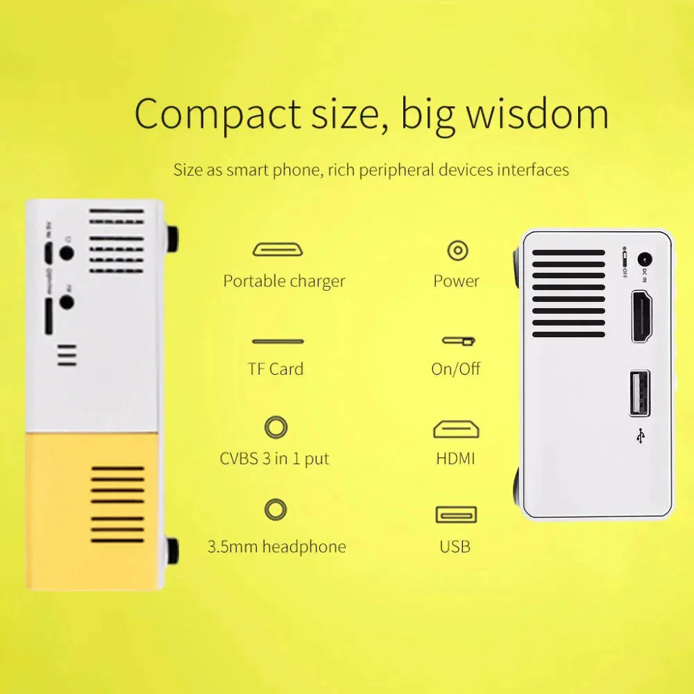 Mini Projector  1080P Full HD Support, Portable LED Projector, 4K Video Playback, Multiple Connectivity Options