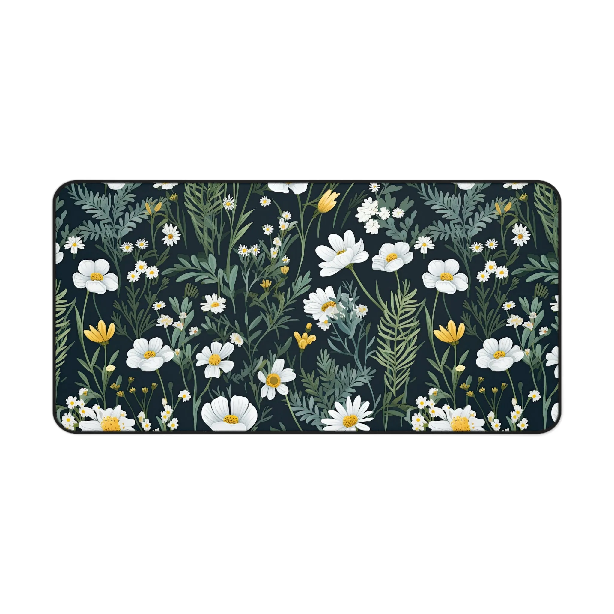 White Daisy Dark Cottagecore Wildflower Laptop Computer Desk Mat Mousepad